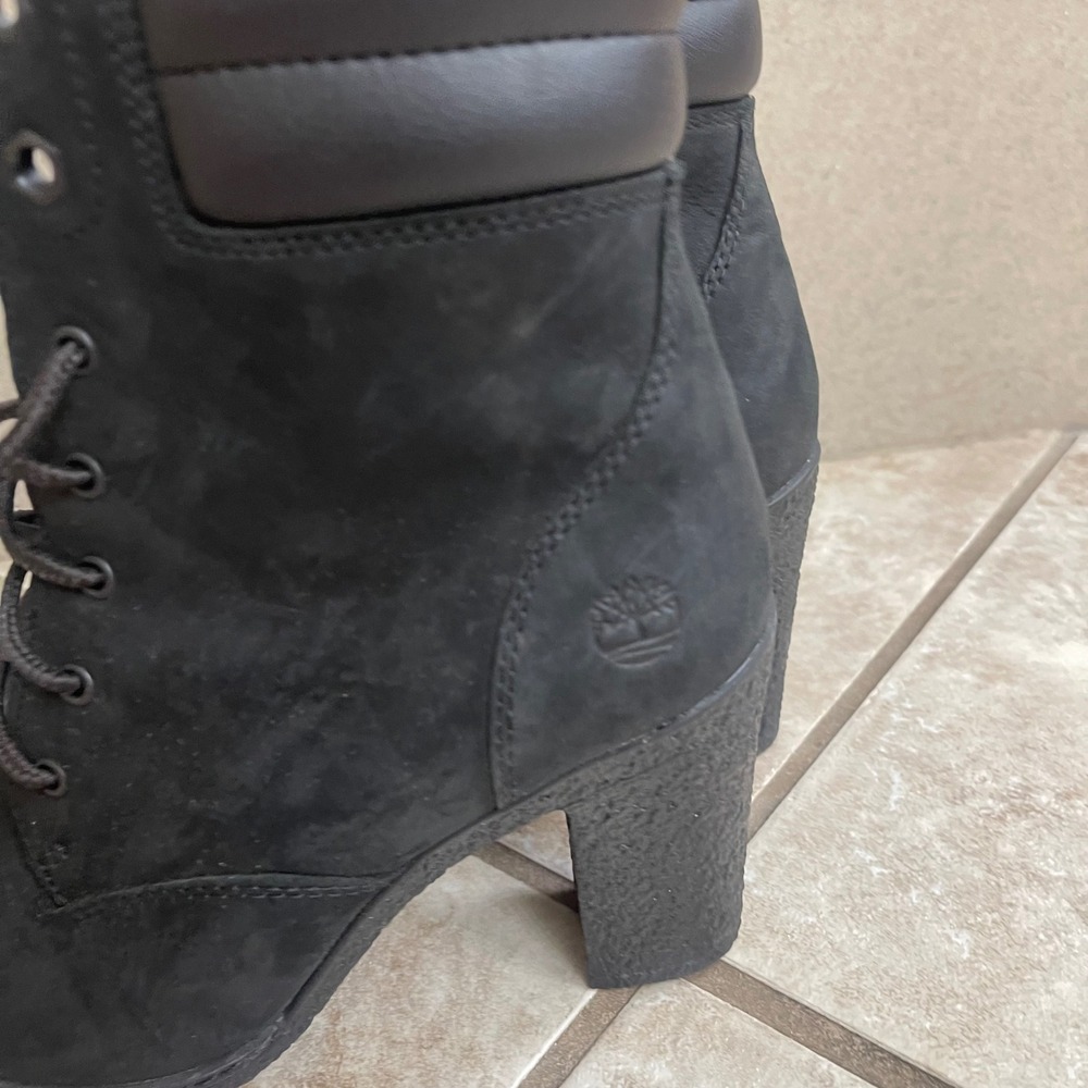 Timberland tillston Black Nubuck Leather Lace Up Block Heel Boots Womens 6.5 - Picture 2 of 10